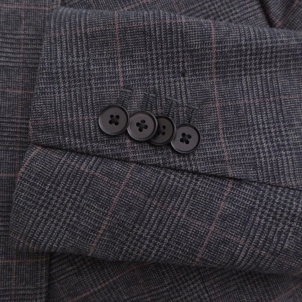 Banana Republic Mens Blazer Coat Charcoal Gray Plaid Tailored Fit 42R